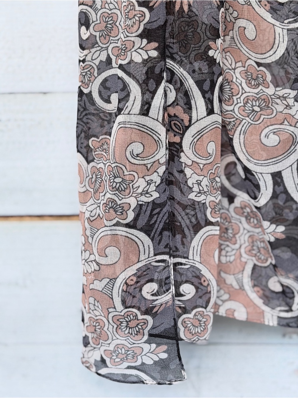 Cejon Sheer Floral Paisley Top in Black and Dusty Rose